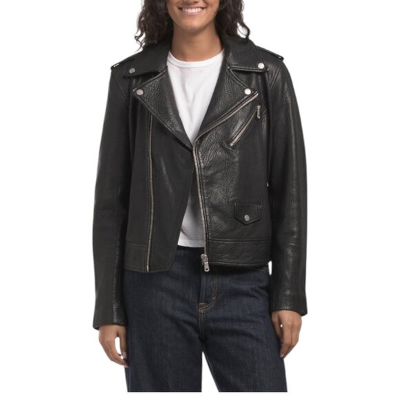 Avec Les Filles Jackets & Blazers - AVEC LES FILLES Black Leather Motorcycle Jacket